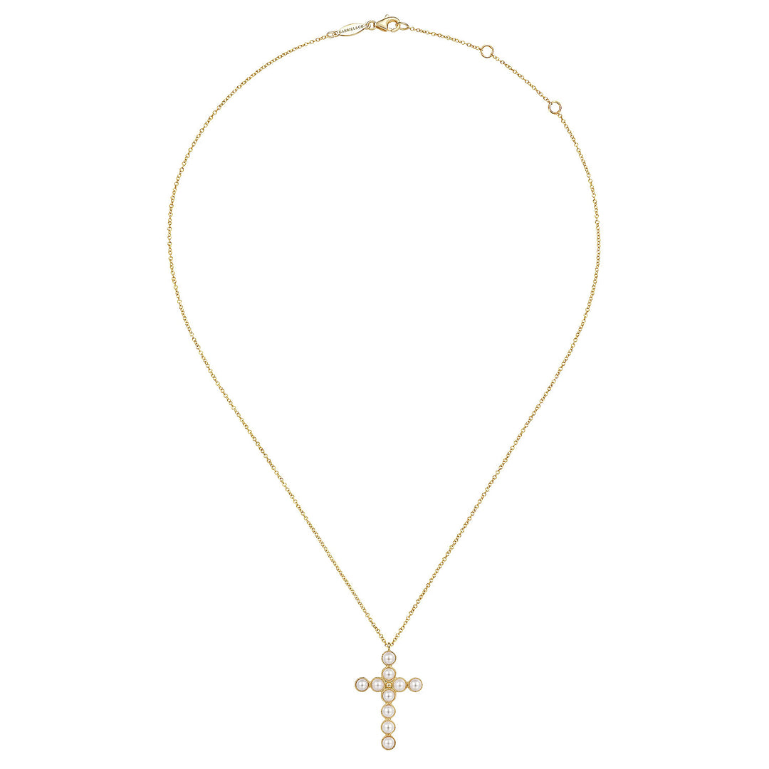 Gabriel & Co. NK7006Y4JPL 14K Yellow Gold Pearl Cross Pendant Necklace