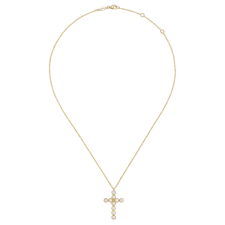 Gabriel & Co. NK7006Y4JPL 14K Yellow Gold Pearl Cross Pendant Necklace