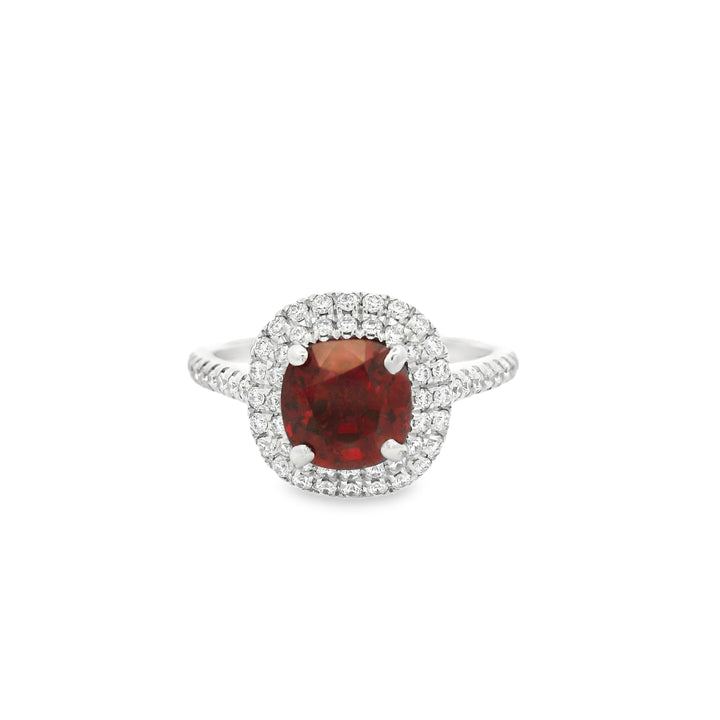 Ruby and Diamond Halo Engagement Ring