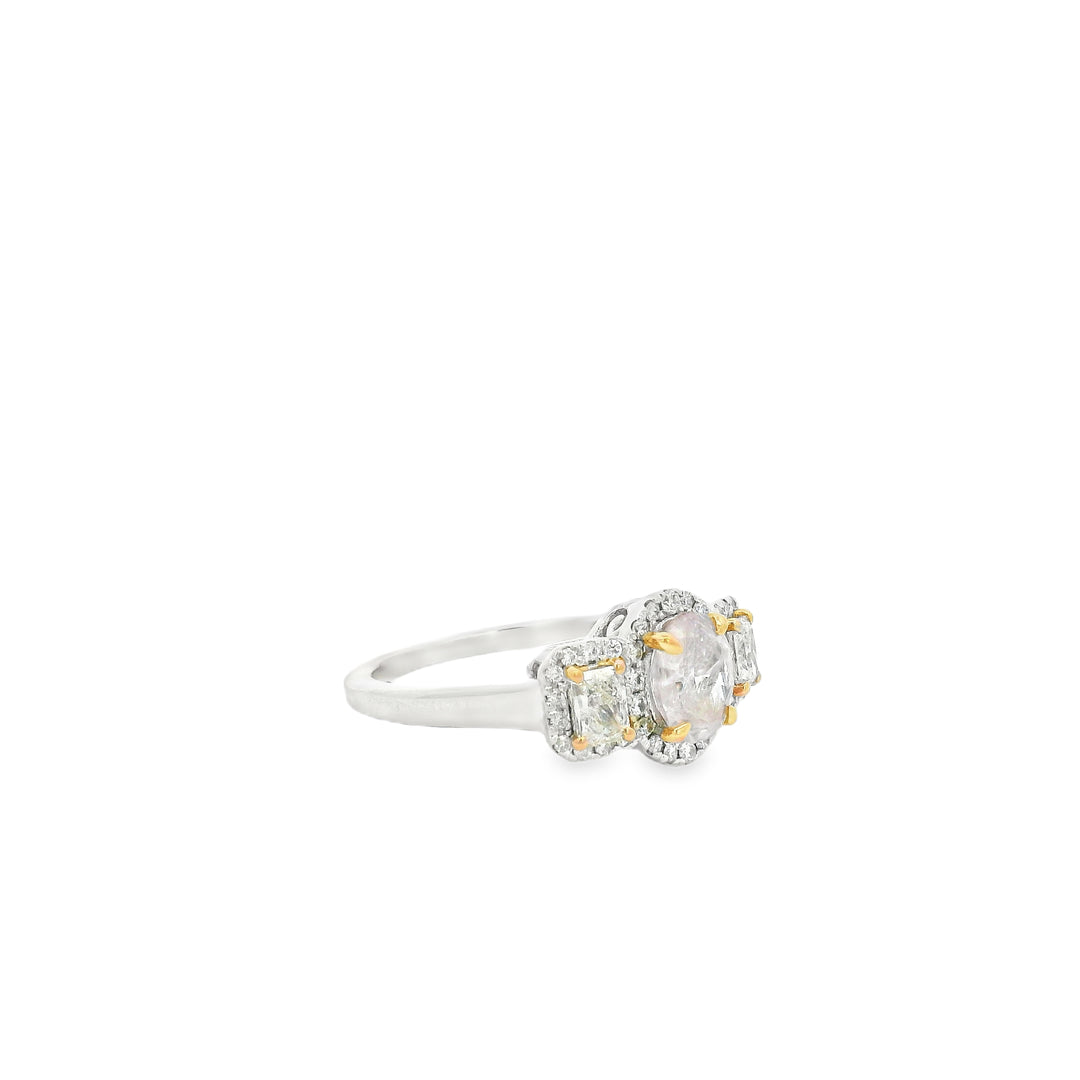 Estate Oval Pink Diamond Three-Stone Halo Ring