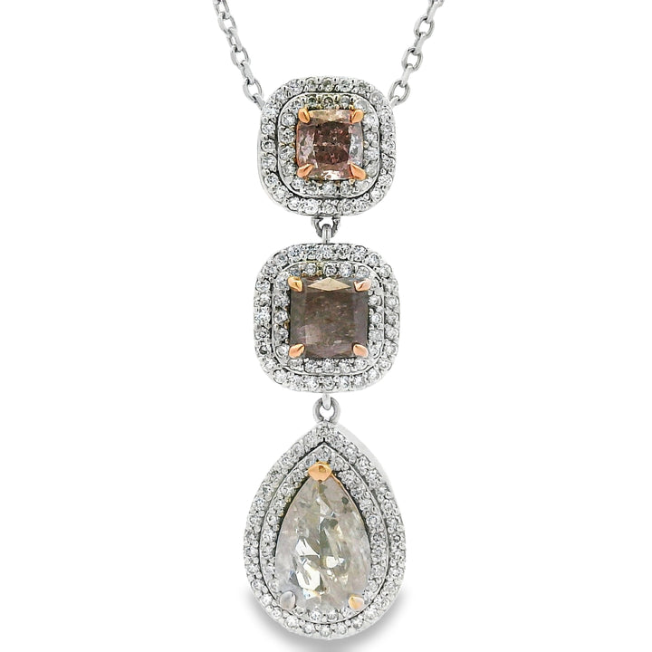 Estate Fancy Pink Diamond Three-Stone Necklace