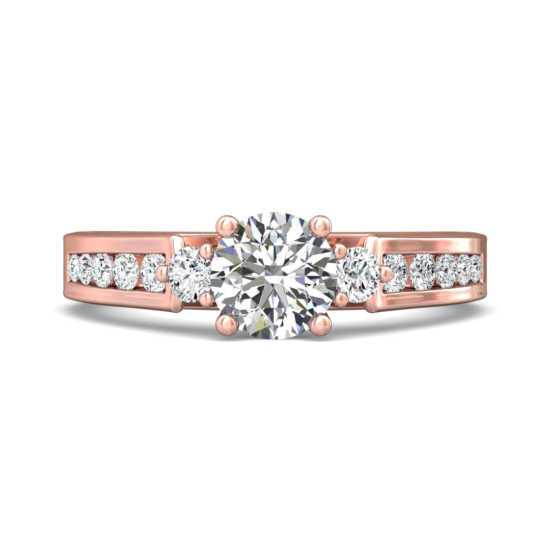 14K Gold Pink Three Stone Engagement Ring from the Three Stone collection - DERC03XS_14KP_Rd_6.0_Prm_H-I_SI1
