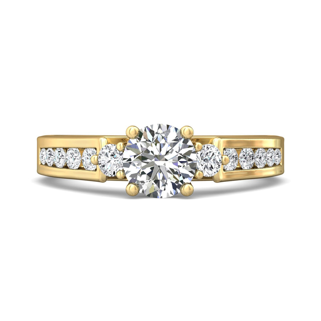 14K Gold Yellow Three Stone Engagement Ring from the Three Stone collection - DERC03XS_14KY_Rd_6.0_Prm_H-I_SI1