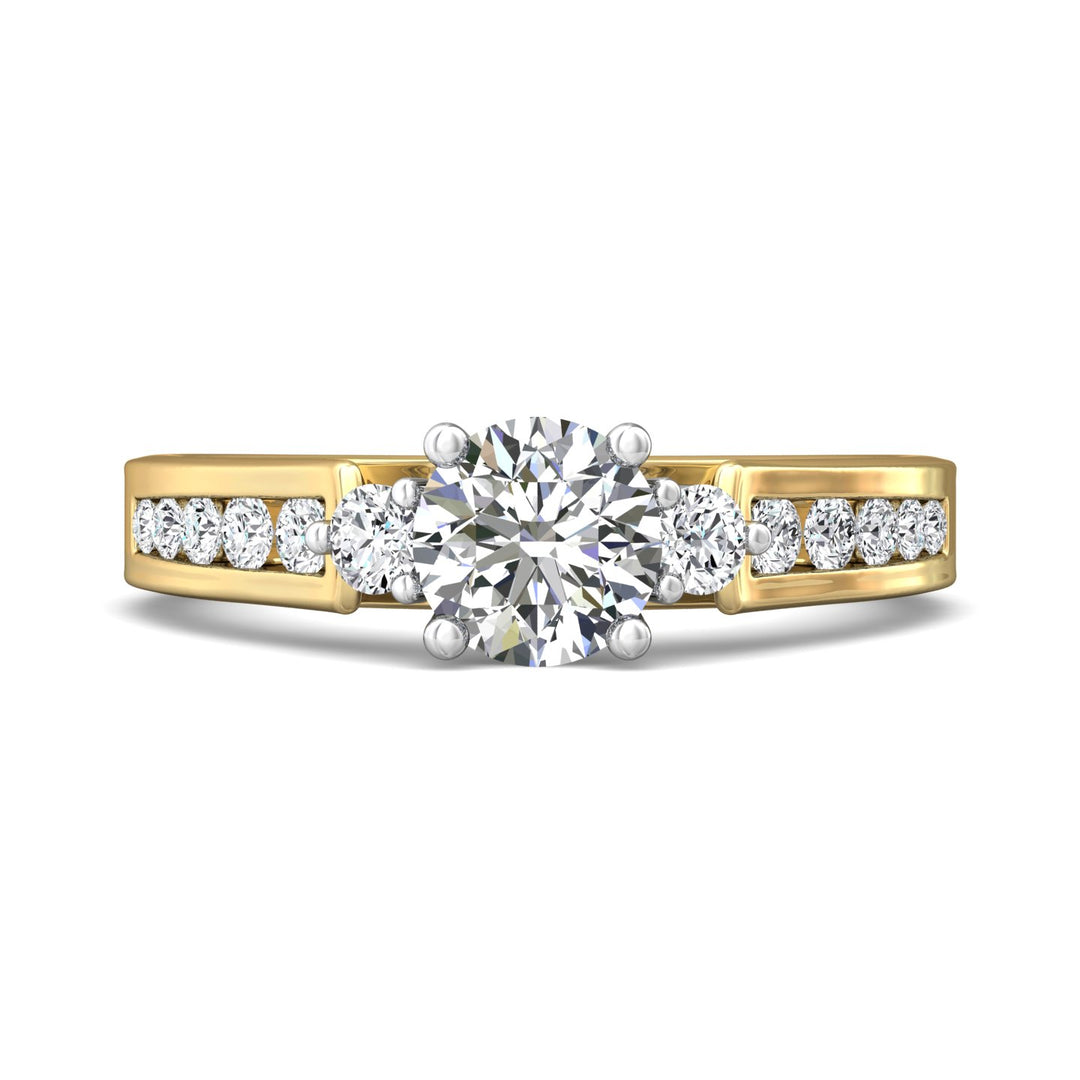 14K Gold Yellow/White Three Stone Engagement Ring from the Three Stone collection - DERC03XS_14KYW_Rd_6.0_Prm_H-I_SI1