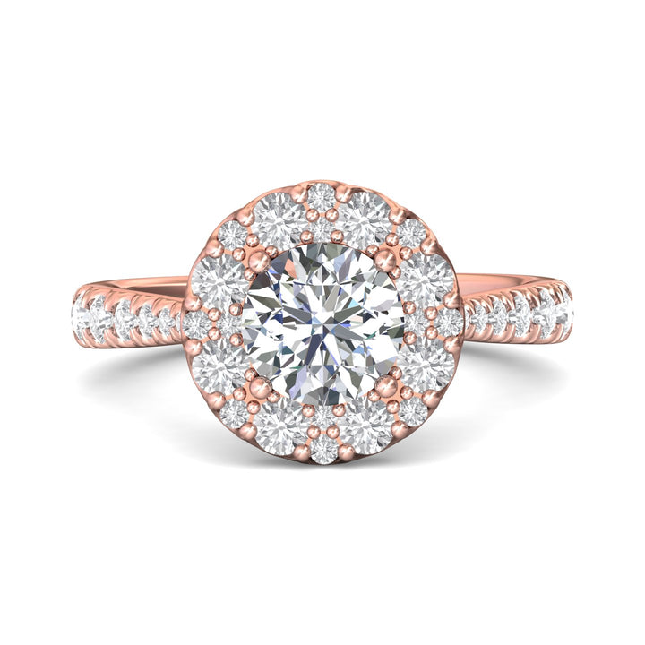 14K Gold Pink Micropave Halo Engagement Ring from the Micropave Halo collection - DERHSP08_14KP_RdH_7.0_Prm_H-I_SI1