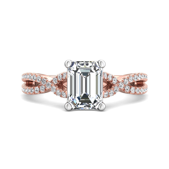 14K Gold Pink/White Split Shank Engagement Ring from the Split Shank collection - DERM57XSR_14KPW_Em_8X6_Prm_H-I_SI1