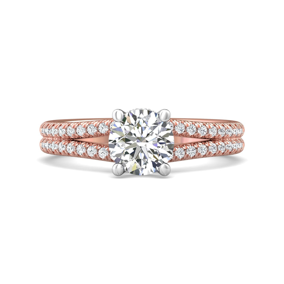 14K Gold Pink/White Split Shank Engagement Ring from the Split Shank collection - DERM75XS_14KPW_Rd_6.5_Prm_H-I_SI1