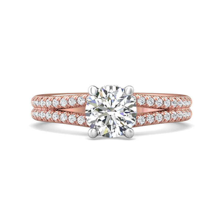 14K Gold Pink/White Split Shank Engagement Ring from the Split Shank collection - DERM75XS_14KPW_Rd_6.5_Prm_H-I_SI1