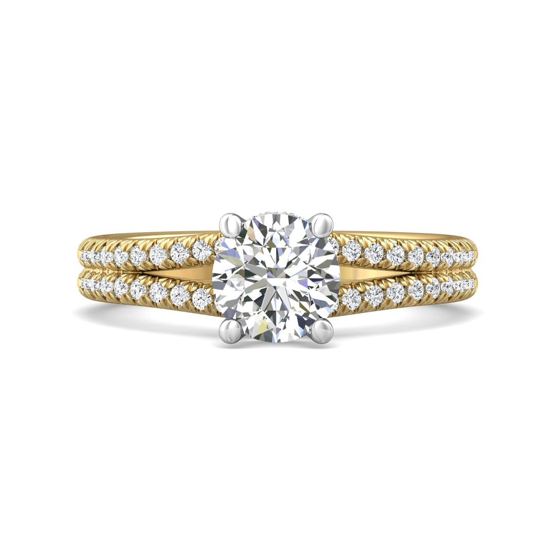 14K Gold Yellow/White Split Shank Engagement Ring from the Split Shank collection - DERM75XS_14KYW_Rd_6.5_Prm_H-I_SI1