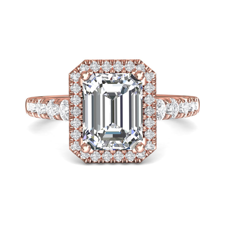 14K Gold Pink Micropave Halo Engagement Ring from the Micropave Halo collection - DERMH34S_14KP_EmH_9X7_Std_H-I_SI2