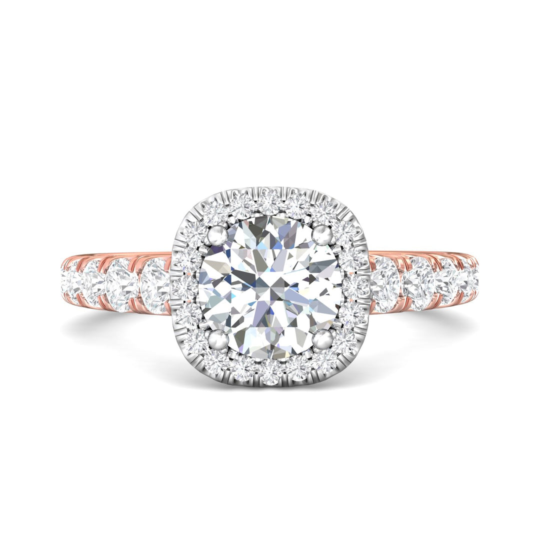 14K Gold Pink/White Micropave Halo Engagement Ring from the Micropave Halo collection - DERMH34S_14KPW_CuHRd_7.0_Std_H-I_SI2