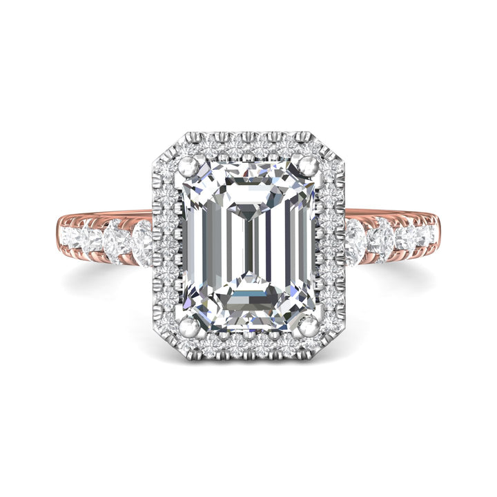 14K Gold Pink/White Micropave Halo Engagement Ring from the Micropave Halo collection - DERMH34S_14KPW_EmH_9X7_Std_H-I_SI2