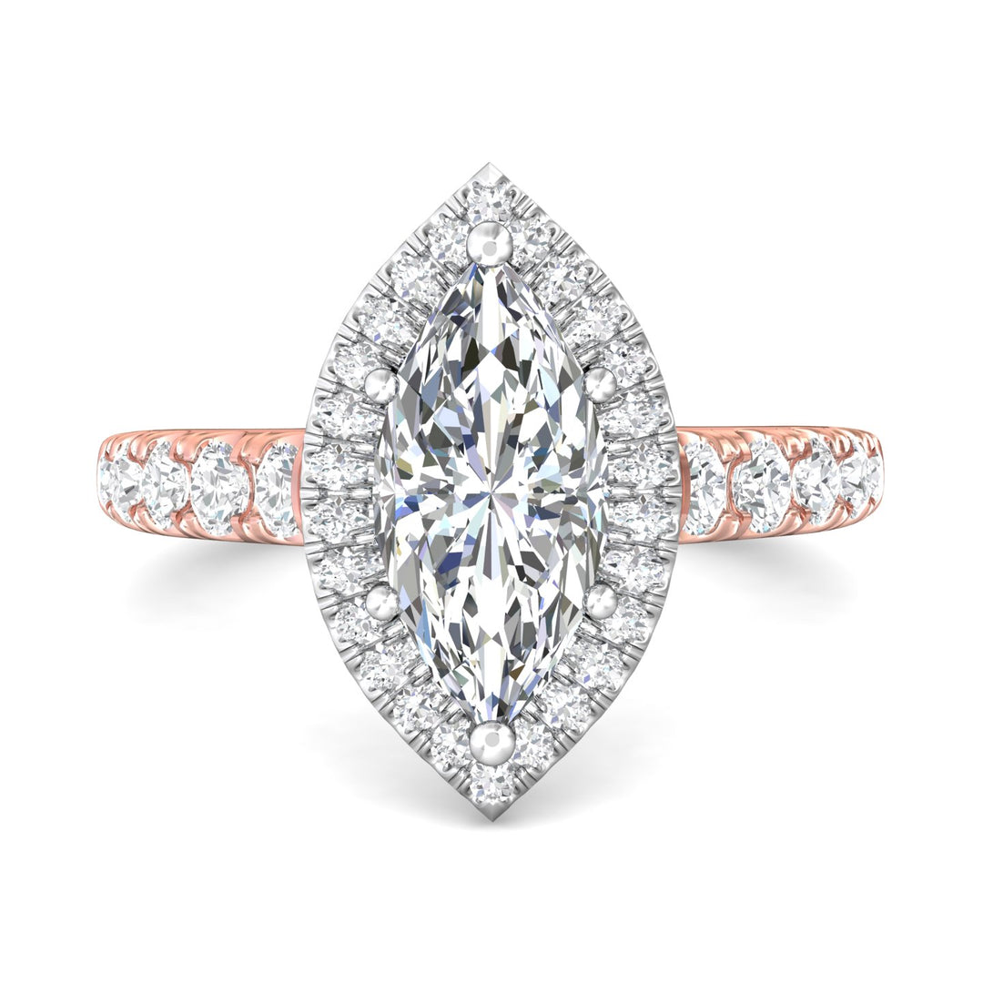 14K Gold Pink/White Micropave Halo Engagement Ring from the Micropave Halo collection - DERMH34S_14KPW_MqH_13X6.5_Std_H-I_SI2