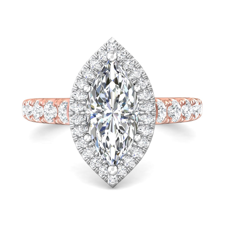 14K Gold Pink/White Micropave Halo Engagement Ring from the Micropave Halo collection - DERMH34S_14KPW_MqH_13X6.5_Std_H-I_SI2