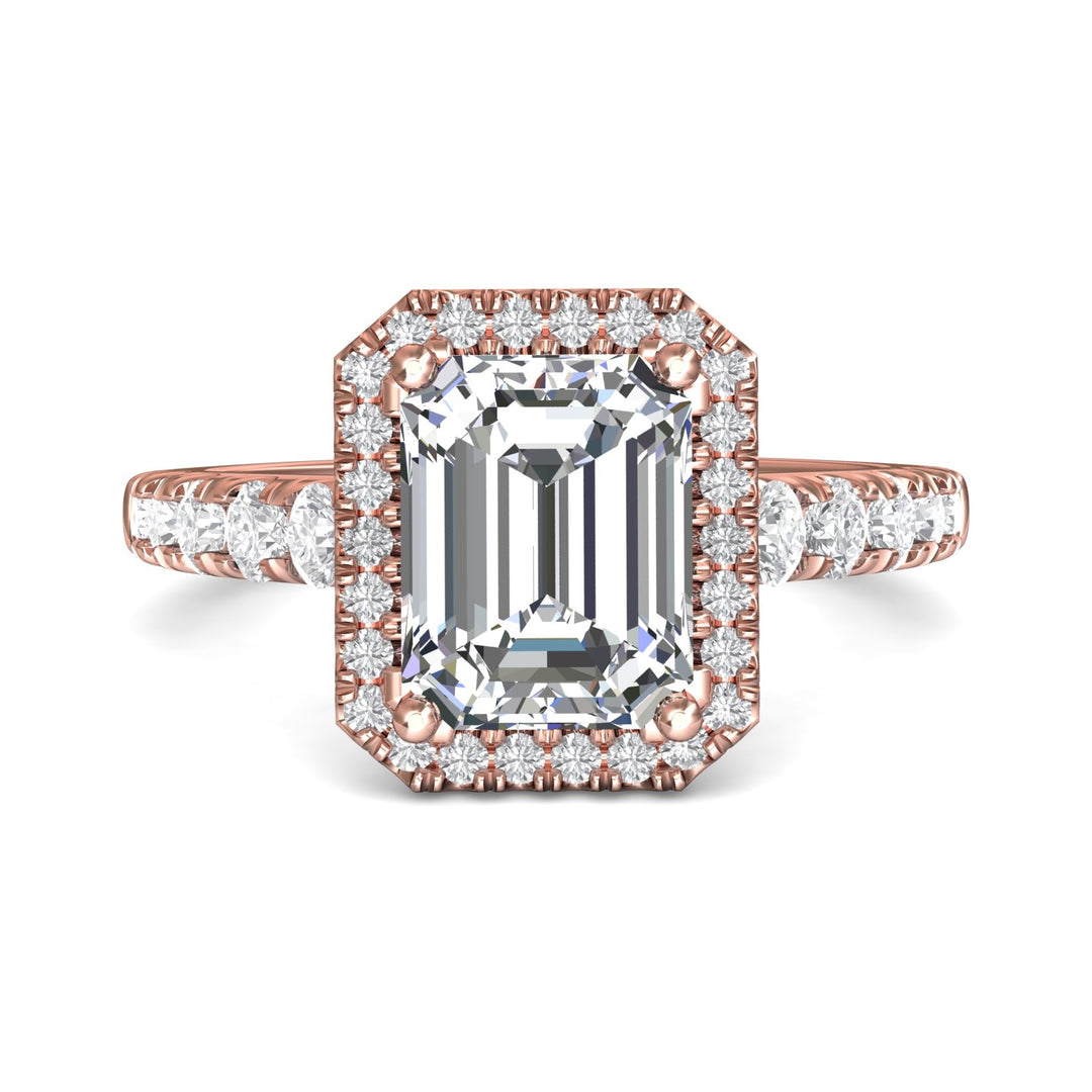 18K Gold Pink Micropave Halo Engagement Ring from the Micropave Halo collection - DERMH34S_18KP_EmH_9X7_Std_H-I_SI2