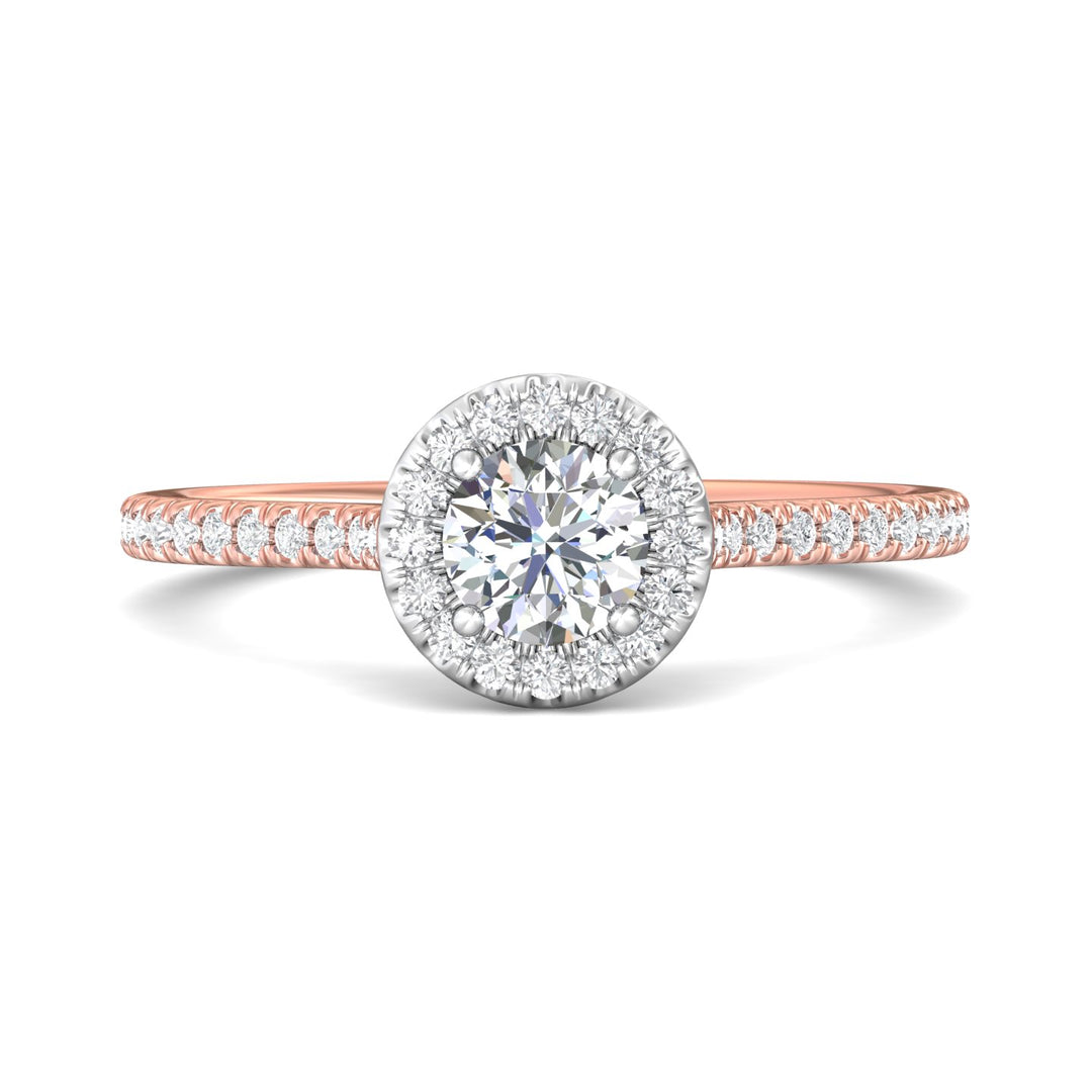 14K Gold Pink/White Micropave Halo Engagement Ring from the Micropave Halo collection - DERMH4XXS_14KPW_RdH_5.0_Prm_H-I_SI1