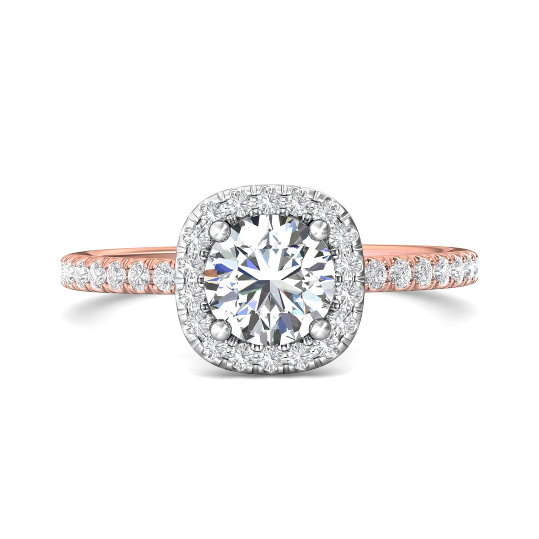 14K Gold Pink/White Micropave Halo Engagement Ring from the Micropave Halo collection - DERMH59XSR_14KPW_CuHRd_6.5_Prm_H-I_SI1