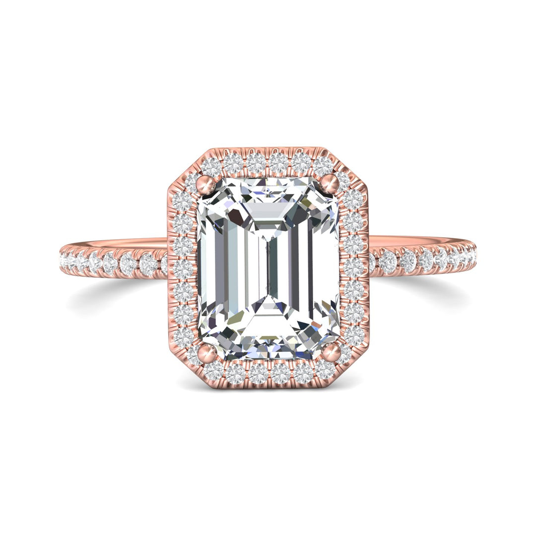 14K Gold Pink Micropave Halo Engagement Ring from the Micropave Halo collection - DERMH59XXSR_14KP_EmH_9X7_Prm_H-I_SI1