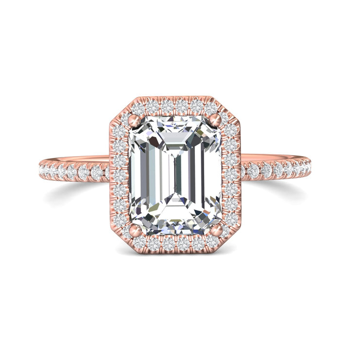 18K Gold Pink Micropave Halo Engagement Ring from the Micropave Halo collection - DERMH59XXSR_18KP_EmH_9X7_Prm_H-I_SI1