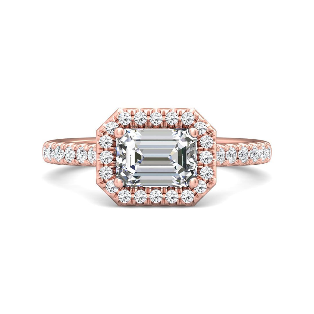 14K Gold Pink Micropave Halo Engagement Ring from the Micropave Halo collection - DERMH76_14KP_EmH_7X5_Prm_H-I_SI1