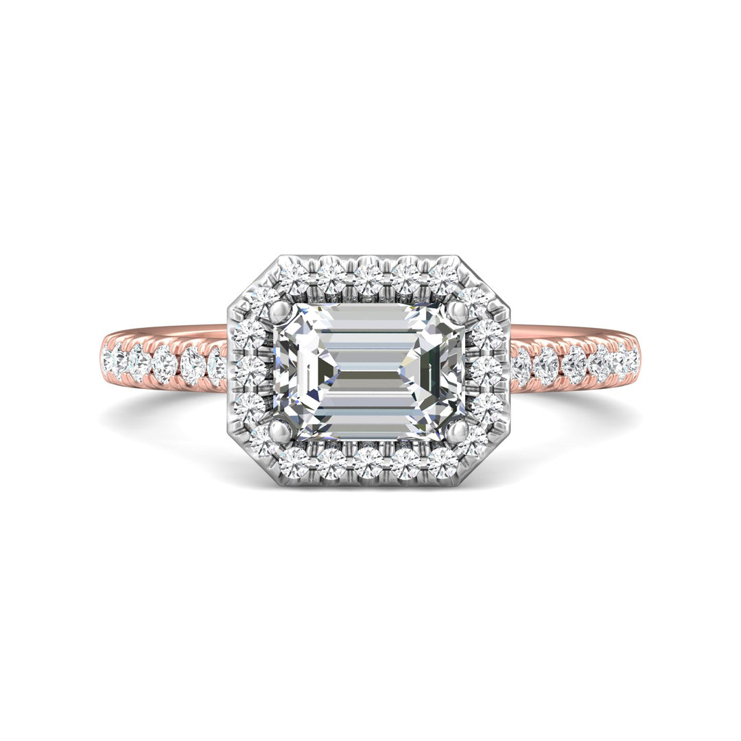 14K Gold Pink/White Micropave Halo Engagement Ring from the Micropave Halo collection - DERMH76_14KPW_EmH_7X5_Prm_H-I_SI1