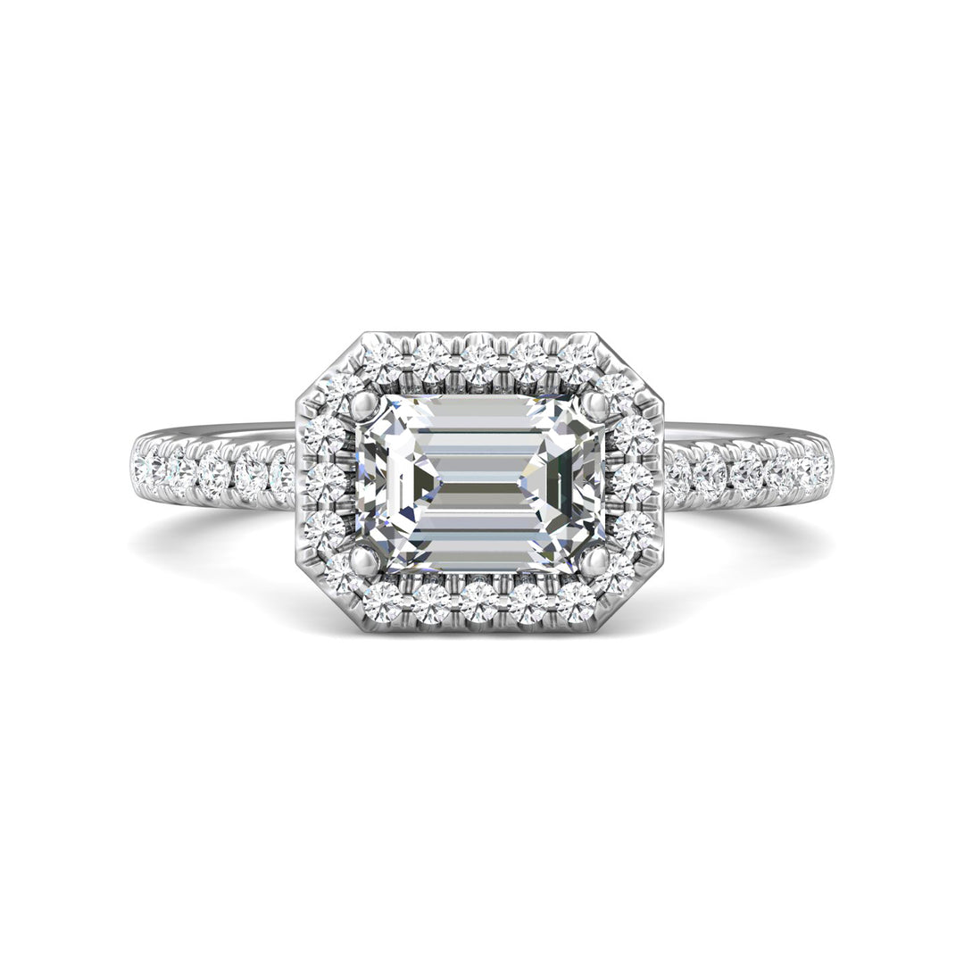 14K Gold White Micropave Halo Engagement Ring from the Micropave Halo collection - DERMH76_14KW_EmH_7X5_Prm_H-I_SI1