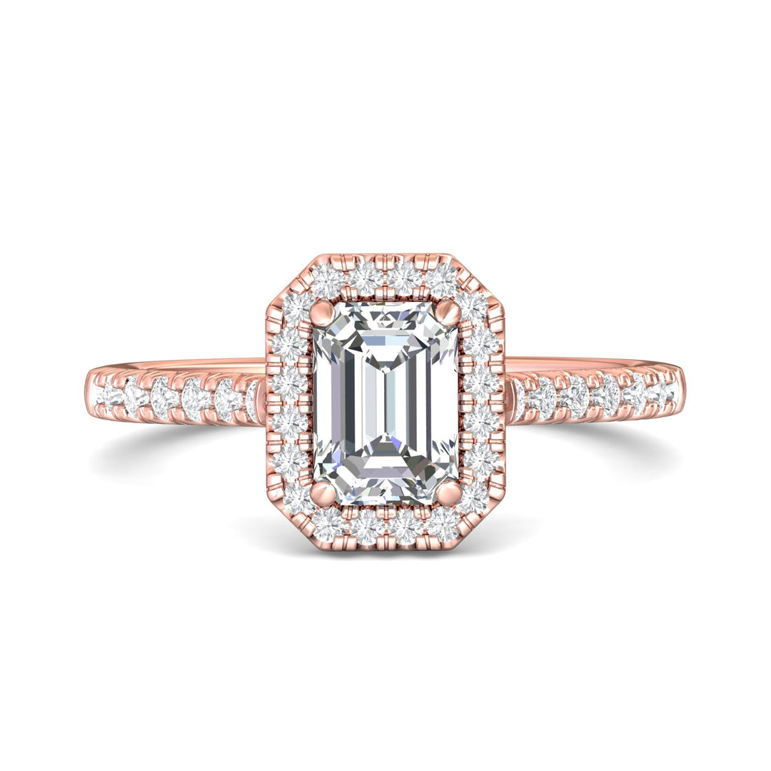 14K Gold Pink Micropave Halo Engagement Ring from the Micropave Halo collection - DERMH7_14KP_EmH_7X5_Prm_H-I_SI1