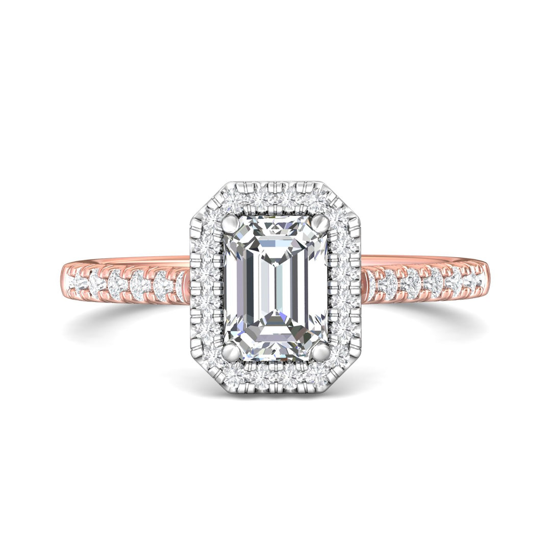 14K Gold Pink/White Micropave Halo Engagement Ring from the Micropave Halo collection - DERMH7_14KPW_EmH_7X5_Prm_H-I_SI1