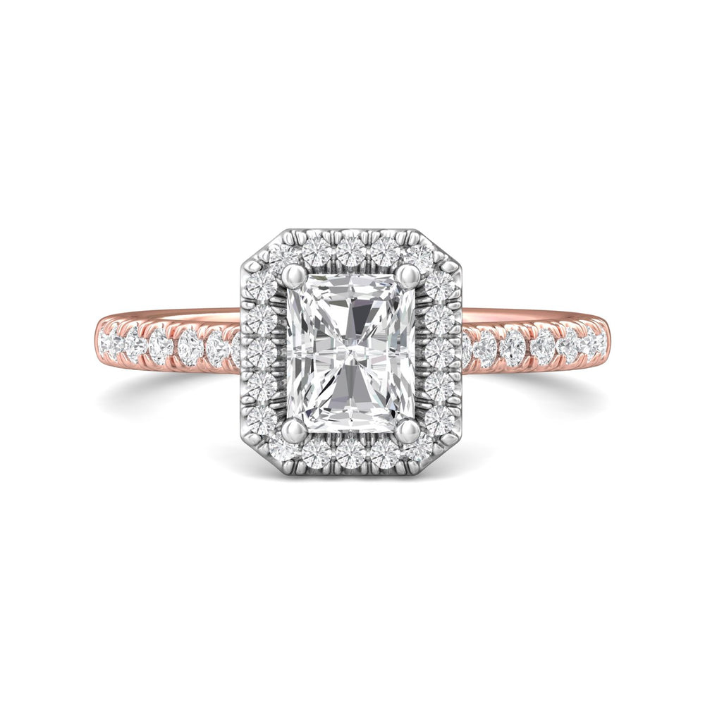 14K Gold Pink/White Micropave Halo Engagement Ring from the Micropave Halo collection - DERMH7_14KPW_Rad_6X5_Prm_H-I_SI1