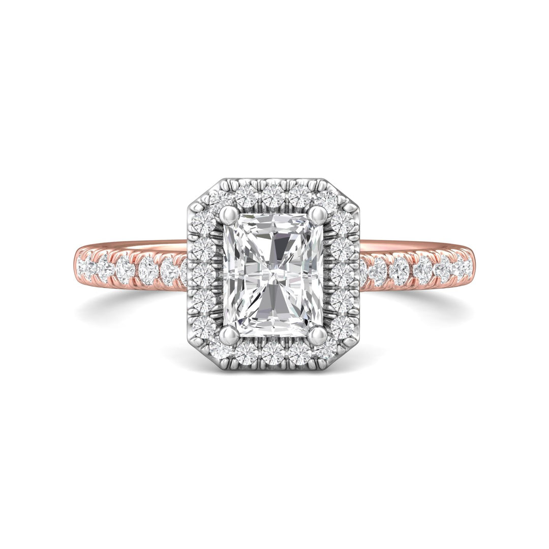 14K Gold Pink/White Micropave Halo Engagement Ring from the Micropave Halo collection - DERMH7_14KPW_Rad_6X5_Prm_H-I_SI1