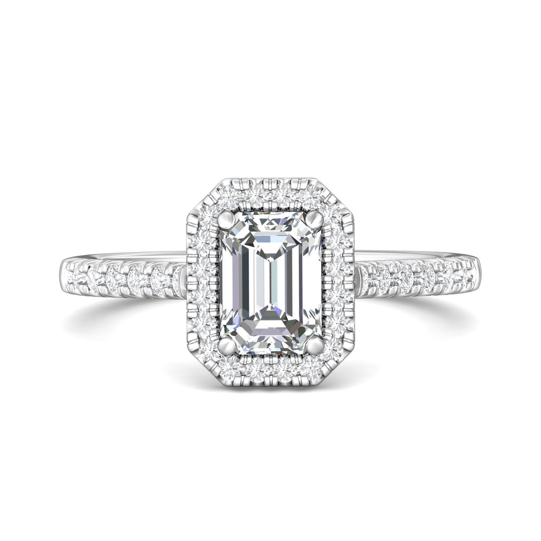 14K Gold White Micropave Halo Engagement Ring from the Micropave Halo collection - DERMH7_14KW_EmH_7X5_Prm_H-I_SI1