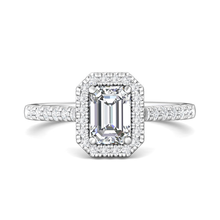 14K Gold White Micropave Halo Engagement Ring from the Micropave Halo collection - DERMH7_14KW_EmH_7X5_Prm_H-I_SI1