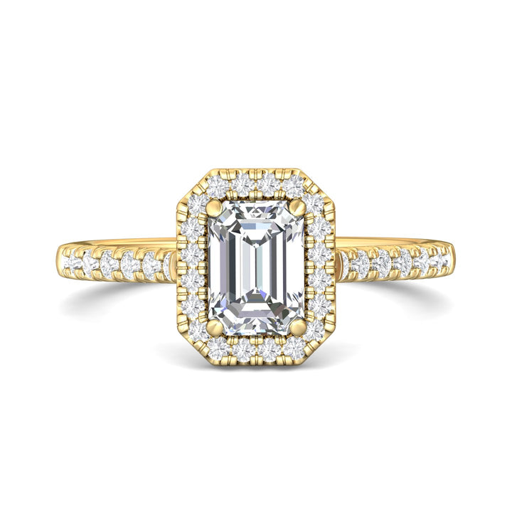 14K Gold Yellow Micropave Halo Engagement Ring from the Micropave Halo collection - DERMH7_14KY_EmH_7X5_Prm_H-I_SI1