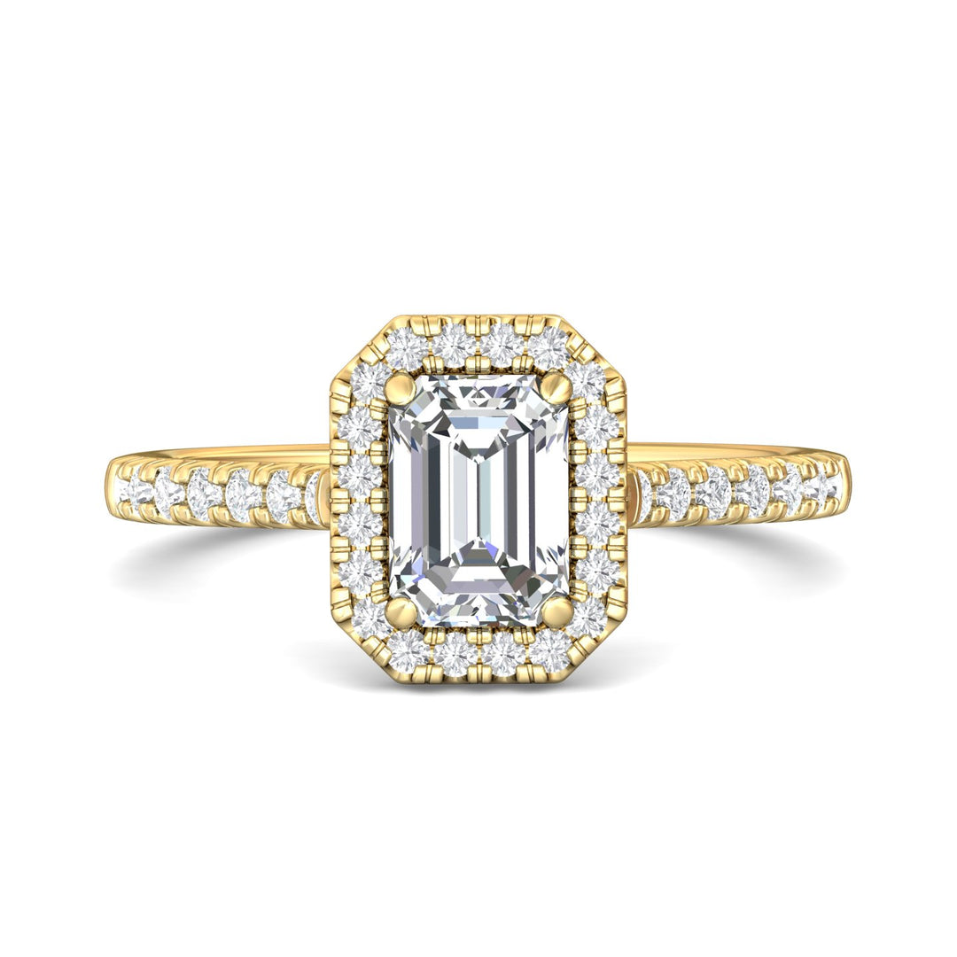 14K Gold Yellow Micropave Halo Engagement Ring from the Micropave Halo collection - DERMH7_14KY_EmH_7X5_Prm_H-I_SI1