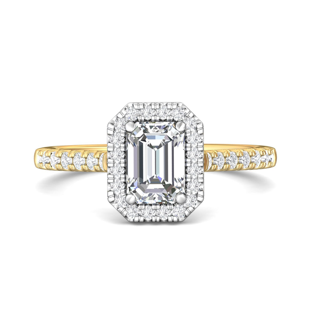 14K Gold Yellow/White Micropave Halo Engagement Ring from the Micropave Halo collection - DERMH7_14KYW_EmH_7X5_Prm_H-I_SI1