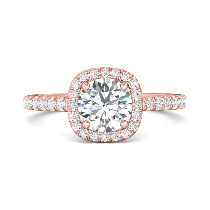 18K Gold Pink Micropave Halo Engagement Ring from the Micropave Halo collection - DERMH7_18KP_CuHRd_6.5_Prm_H-I_SI1