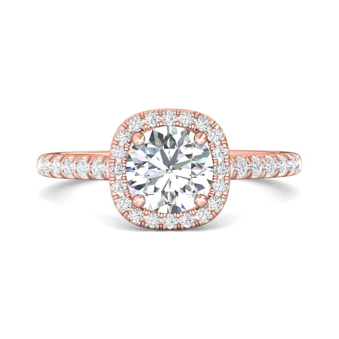 18K Gold Pink Micropave Halo Engagement Ring from the Micropave Halo collection - DERMH7_18KP_CuHRd_6.5_Prm_H-I_SI1