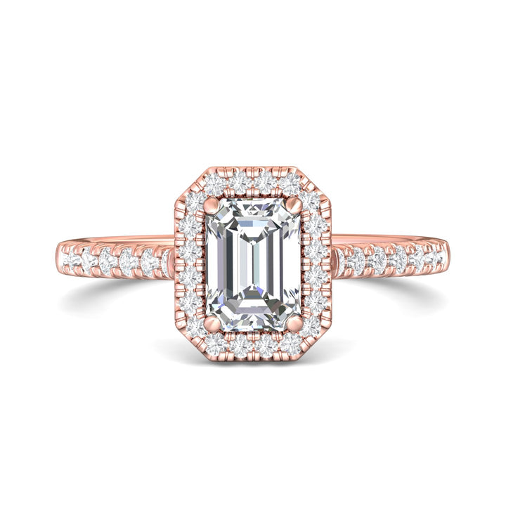 18K Gold Pink Micropave Halo Engagement Ring from the Micropave Halo collection - DERMH7_18KP_EmH_7X5_Prm_H-I_SI1