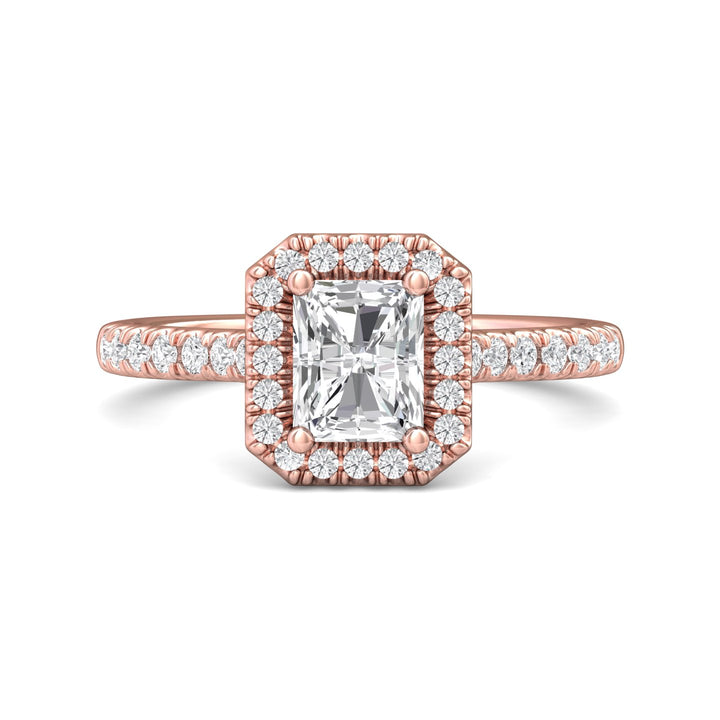 18K Gold Pink Micropave Halo Engagement Ring from the Micropave Halo collection - DERMH7_18KP_Rad_6X5_Prm_H-I_SI1