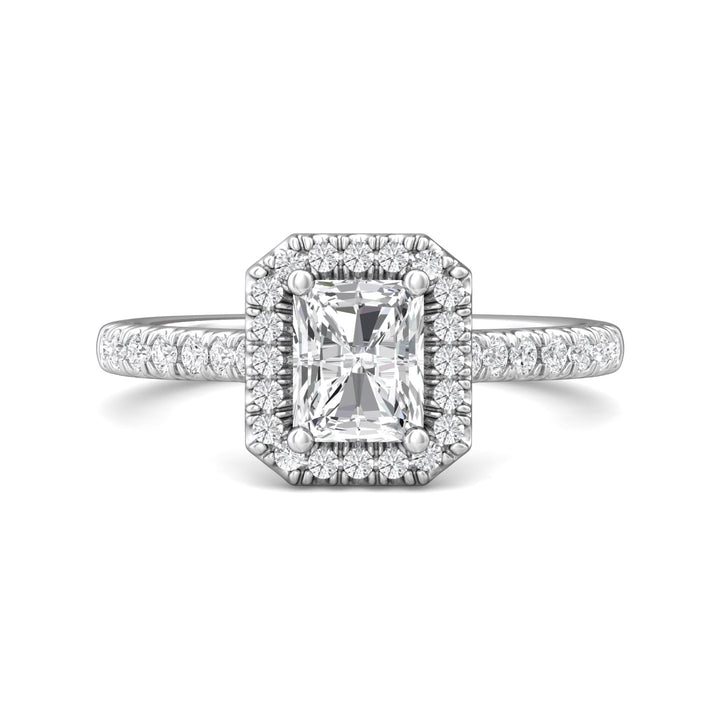 18K Gold White Micropave Halo Engagement Ring from the Micropave Halo collection - DERMH7_18KW_Rad_6X5_Prm_H-I_SI1
