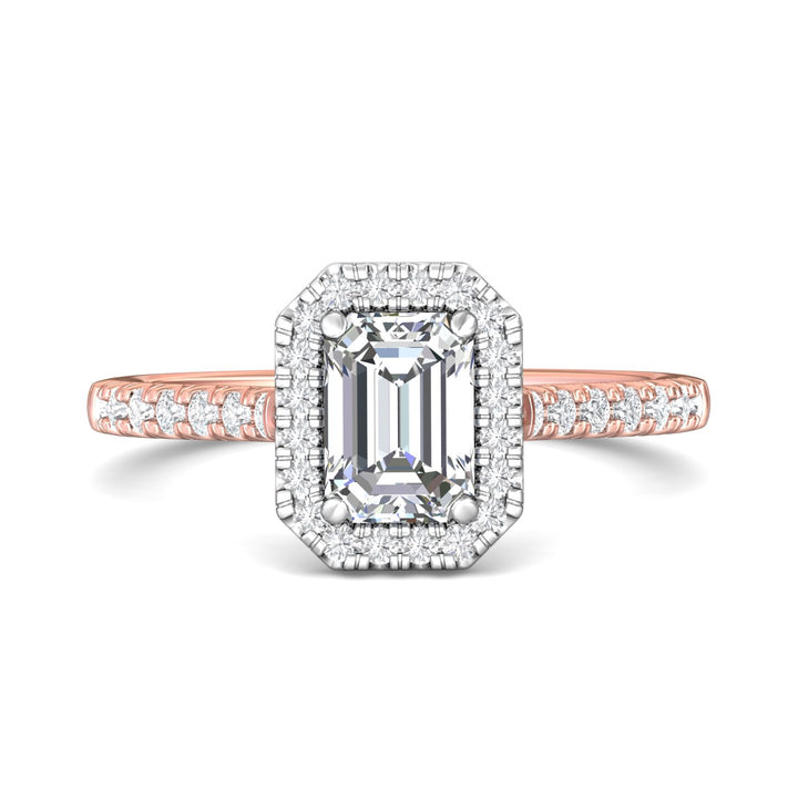 18K Gold White/Pink Micropave Halo Engagement Ring from the Micropave Halo collection - DERMH7_18KWP_EmH_7X5_Prm_H-I_SI1