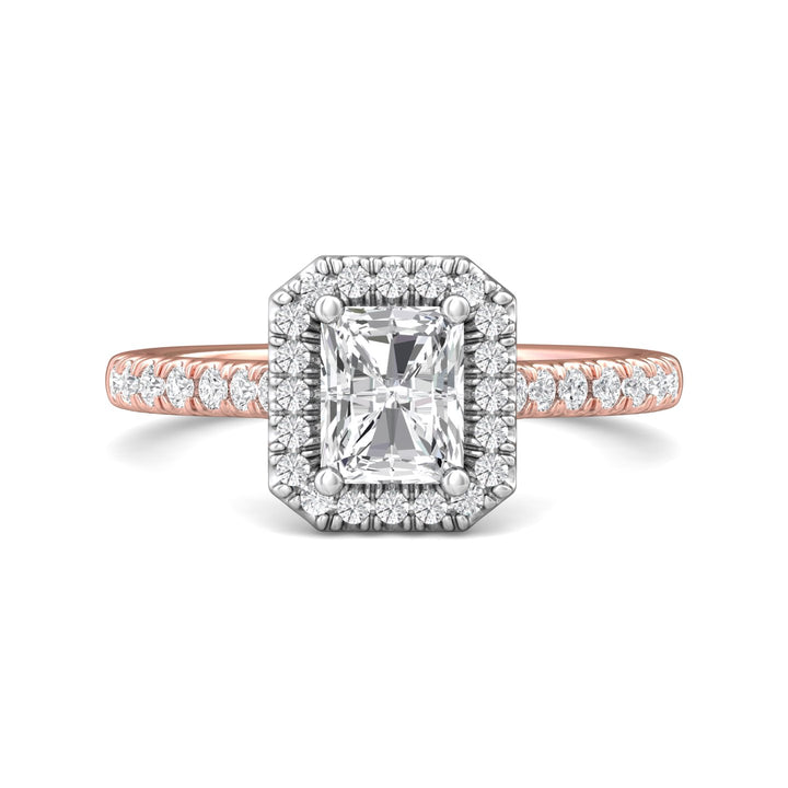 18K Gold White/Pink Micropave Halo Engagement Ring from the Micropave Halo collection - DERMH7_18KWP_Rad_6X5_Prm_H-I_SI1