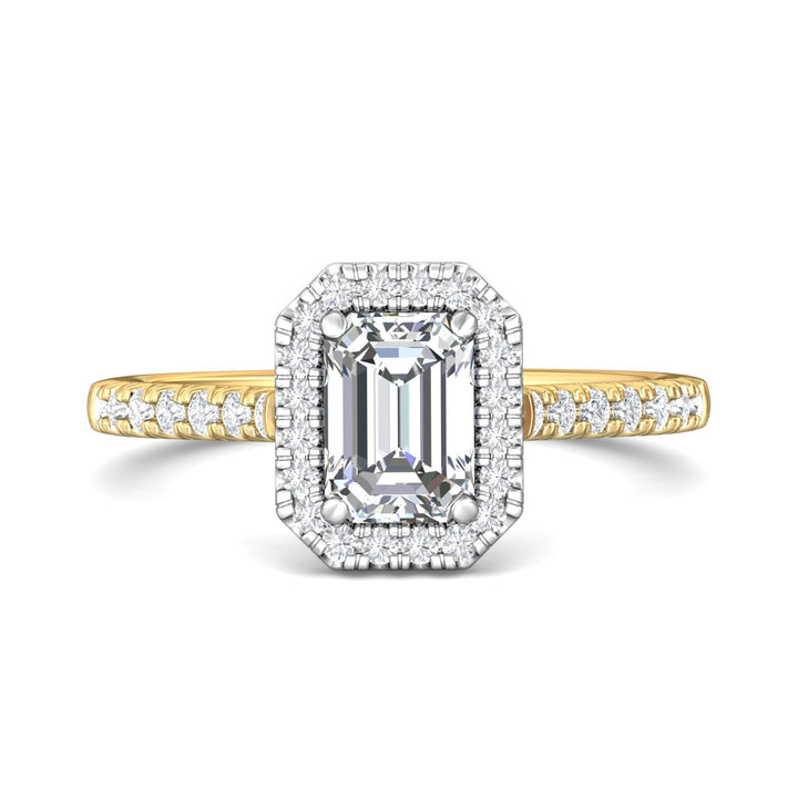 18K Gold White/Yellow Micropave Halo Engagement Ring from the Micropave Halo collection - DERMH7_18KWY_EmH_7X5_Prm_H-I_SI1