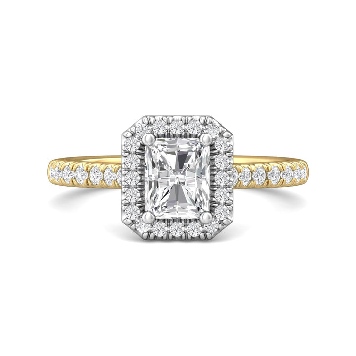 18K Gold White/Yellow Micropave Halo Engagement Ring from the Micropave Halo collection - DERMH7_18KWY_Rad_6X5_Prm_H-I_SI1