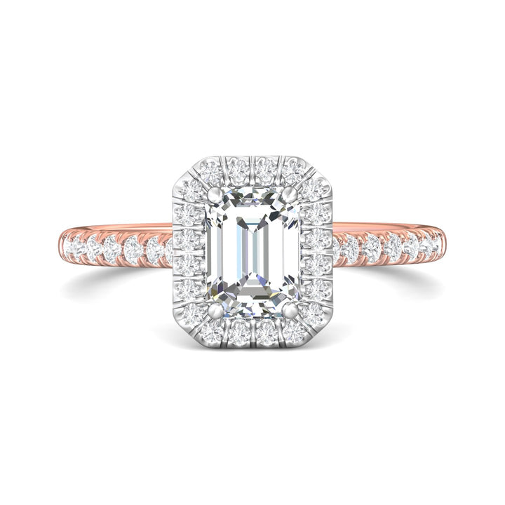 14K Gold Pink/White Micropave Halo Engagement Ring from the Micropave Halo collection - DERMH7R_14KPW_EmH_7x5_Std_H-I_SI2