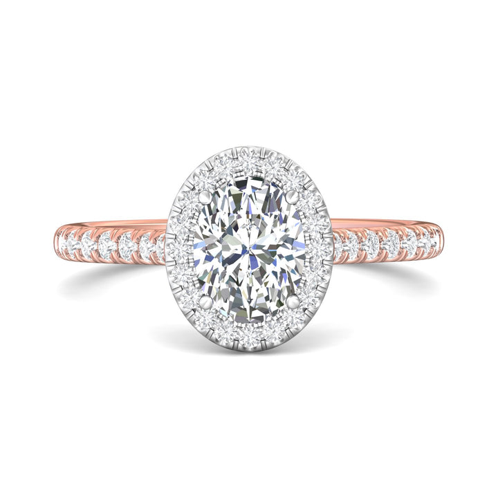 14K Gold Pink/White Micropave Halo Engagement Ring from the Micropave Halo collection - DERMH7R_14KPW_OvH_8X6_Std_H-I_SI2