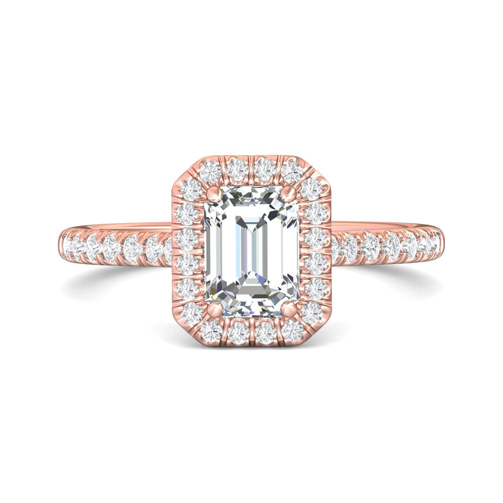 18K Gold Pink Micropave Halo Engagement Ring from the Micropave Halo collection - DERMH7R_18KP_EmH_7X5_Std_H-I_SI2