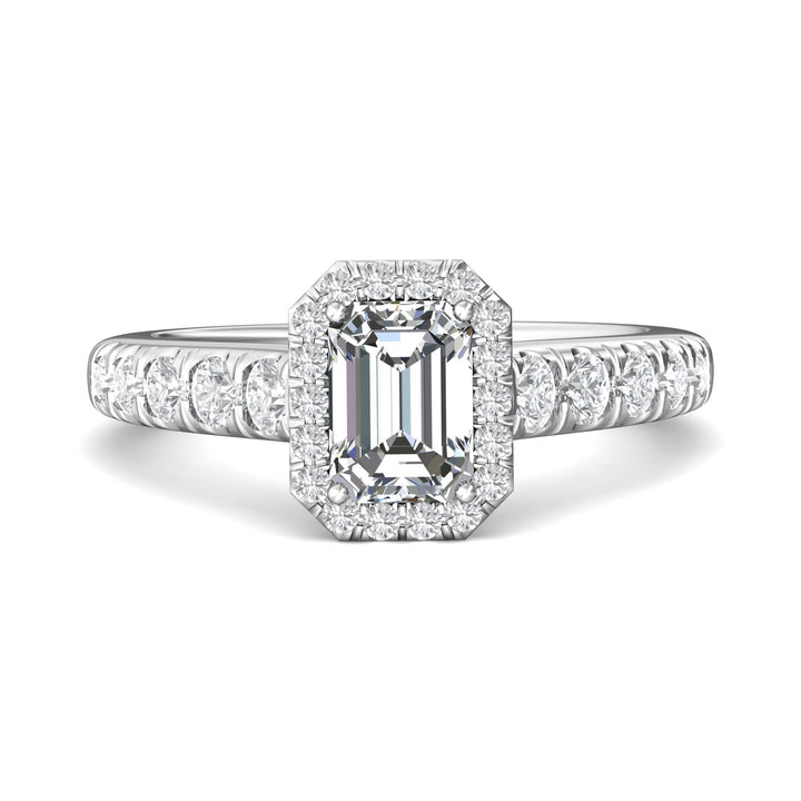 14K Gold White Micropave Halo Engagement Ring from the Micropave Halo collection - DERMH7SR_14KW_EmH_7X5_Prm_H-I_SI1