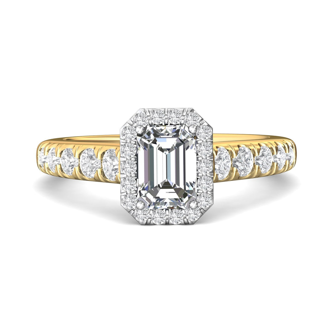14K Gold Yellow/White Micropave Halo Engagement Ring from the Micropave Halo collection - DERMH7SR_14KYW_EmH_7X5_Prm_H-I_SI1