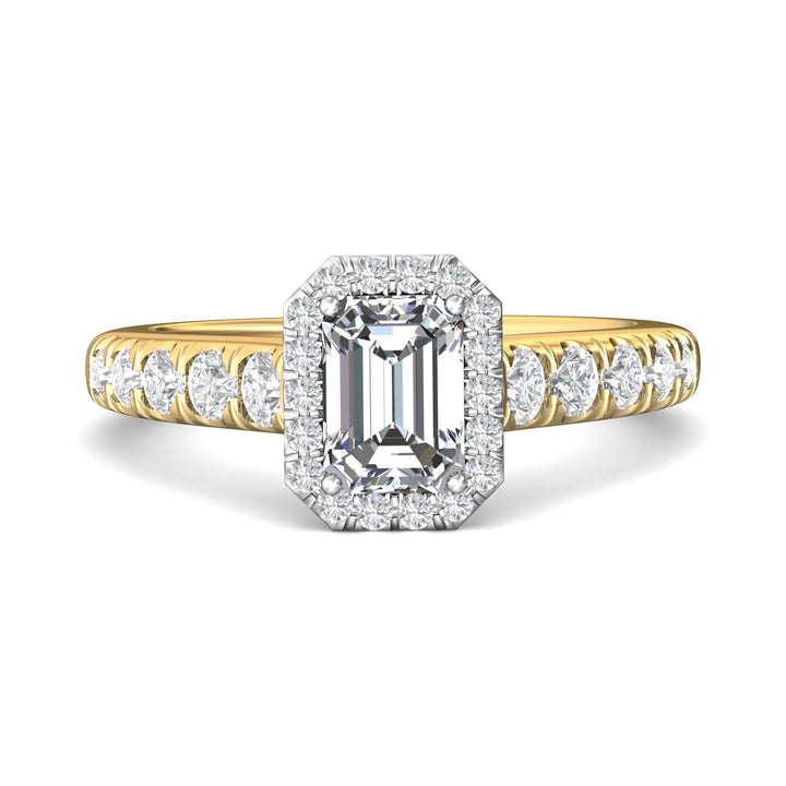 14K Gold Yellow/White Micropave Halo Engagement Ring from the Micropave Halo collection - DERMH7SR_14KYW_EmH_7X5_Prm_H-I_SI1